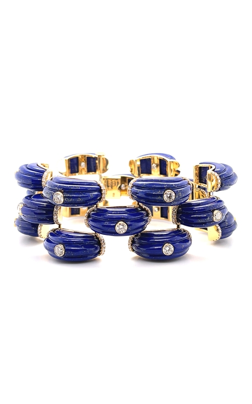 Carved Lapis & Diamond Link Bracelet