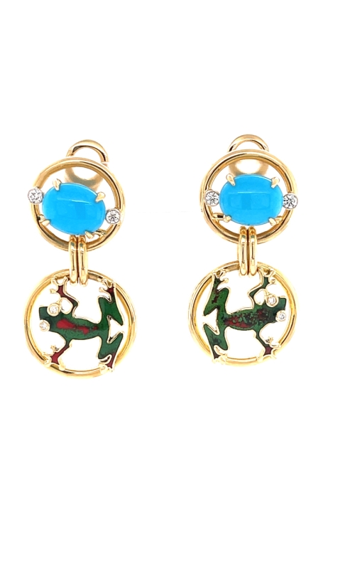 Turquoise & Enamel Frog Earrings