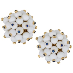White Agate Pom Pom Earrings