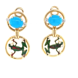 Turquoise & Enamel Frog Earrings