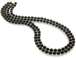 2 Strand Faceted Black Agate Balls Necklace with Rondelles