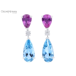 Platinum Aquamarine, Pink Sapphire & Diamond Earrings
