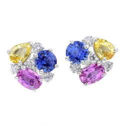 Multi-Colored Sapphire & Diamond Earrings