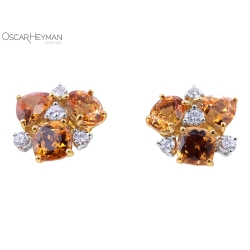 Gold & Platinum Mandarin Garnet & Diamond Earrings